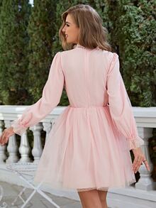 Simplee Floral Embroidery Mesh Overlay Dress - Baby Pink - View 2