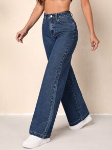 SHEIN Essnce Zipper Fly Wide Leg Jeans