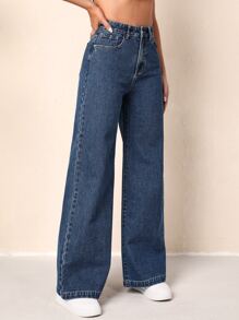 SHEIN Essnce Zipper Fly Wide Leg Jeans