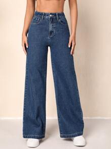 SHEIN Essnce Zipper Fly Wide Leg Jeans