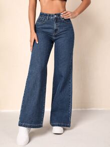 SHEIN Essnce Zipper Fly Wide Leg Jeans