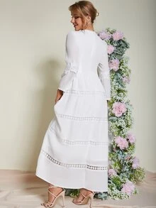 Eilly Bazar 素色蕾絲花邊A字洋裝 - 白色 - 查看 2