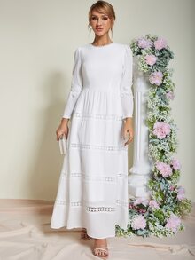 Eilly Bazar 素色蕾絲花邊A字洋裝 - 白色 - 查看 3