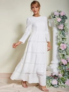 Eilly Bazar 素色蕾絲花邊A字洋裝 - 白色 - 查看 4