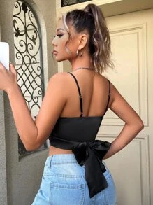 SHEIN EZwear 緞面後綁帶吊帶短上衣