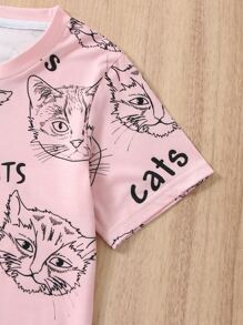 Girls 1pc Cat & Letter Graphic Tee - Baby Pink - View 4