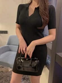 DAZY Figurbetontes Strick Kleid mit Rippenstrick