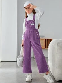 SHEIN Tween Girl Patched Detail Overall Jumpsuit Without Tee - Dusty Purple - View 1