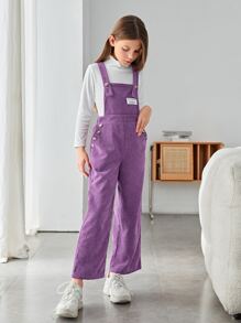 SHEIN Tween Girl Patched Detail Overall Jumpsuit Without Tee - Dusty Purple - View 4