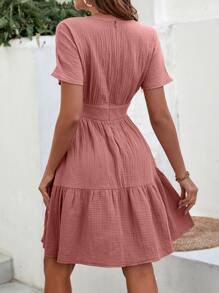 SHEIN LUNE Plunging Neck Ruffle Hem Dress