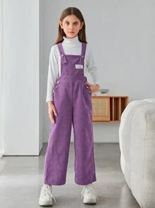 SHEIN Tween Girl Patched Detail Overall Jumpsuit Without Tee - Dusty Purple - View 5