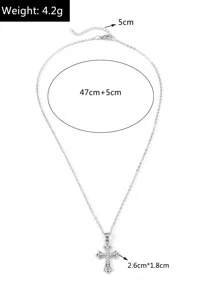 Rhinestone Decor Cross Charm Necklace - Silver - View 3