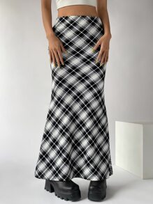 SHEIN EZwear 格紋印花魚尾短裙