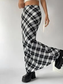 SHEIN EZwear 格紋印花魚尾短裙