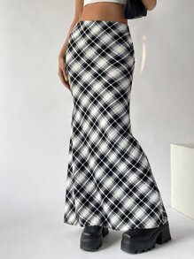 SHEIN EZwear 格紋印花魚尾短裙