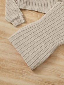 SHEIN Young Girl Turtleneck Drop Shoulder Tee & Cami Dress - Apricot - View 4