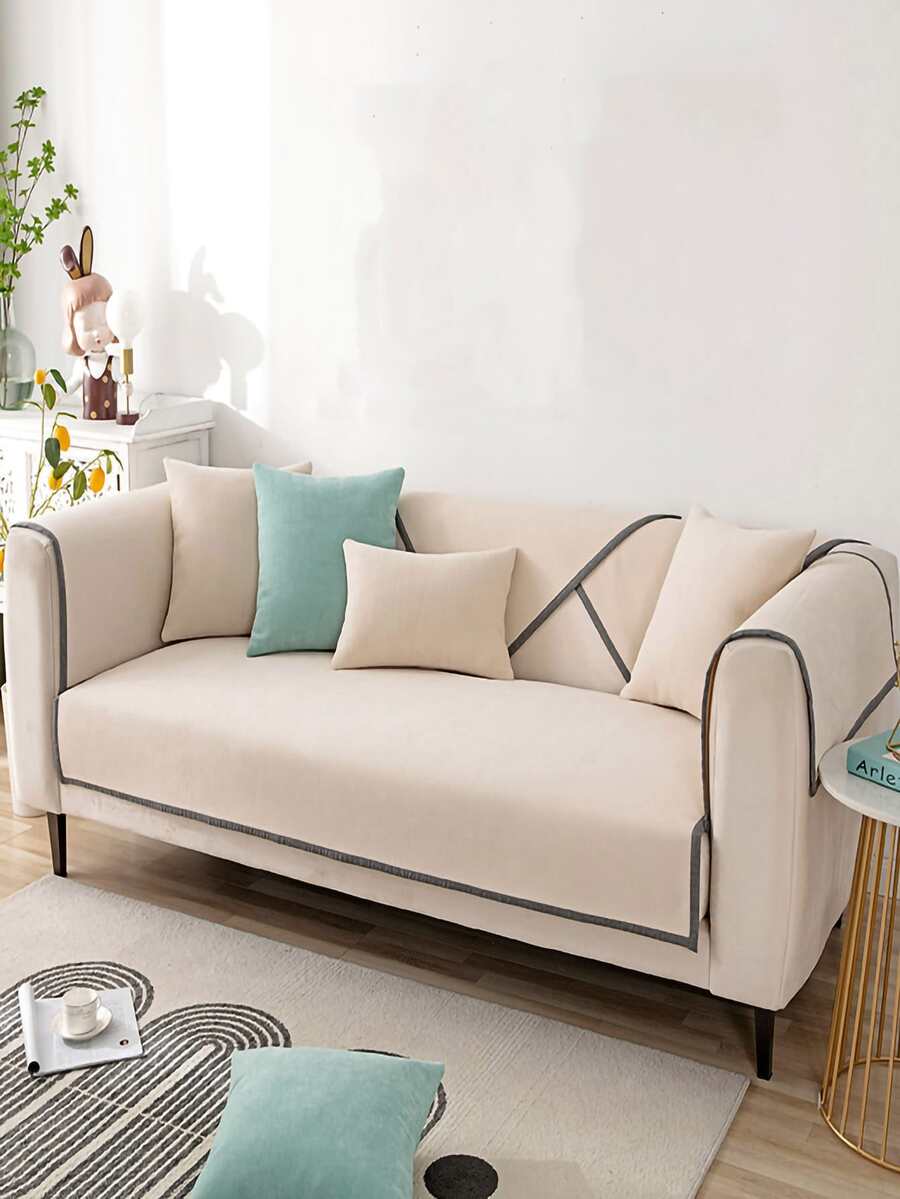 1pc Contrast Trim Sofa Towel - Multicolor - View 1