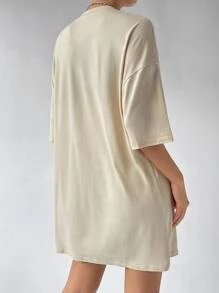 SHEIN EZwear Solid Drop Shoulder Tee Dress - Apricot - View 3