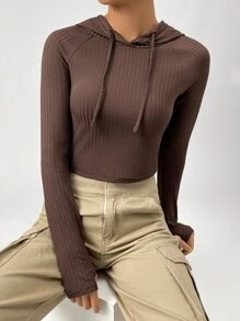 SHEIN EZwear 條紋針織插肩袖抽繩連帽衛衣