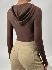 SHEIN EZwear 條紋針織插肩袖抽繩連帽衛衣