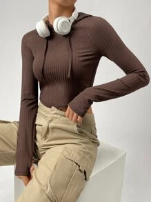 SHEIN EZwear 條紋針織插肩袖抽繩連帽衛衣