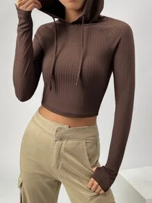 SHEIN EZwear 條紋針織插肩袖抽繩連帽衛衣