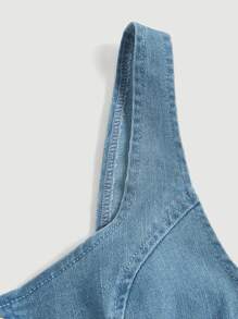 SHEIN MOD Áo khoác denim nữ Bất đối xứng Ren lên Thùa khuyết màu trơn Giải trí - Rửa nhẹ - Xem 4