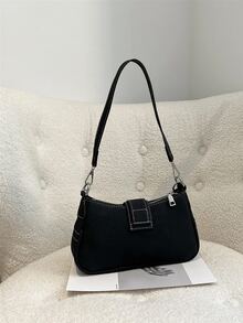 Buckle Decor Hobo Bag With Clutch Bag - Black - View 2