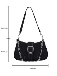 Buckle Decor Hobo Bag With Clutch Bag - Black - View 3