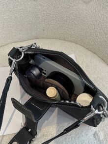 Buckle Decor Hobo Bag With Clutch Bag - Black - View 4