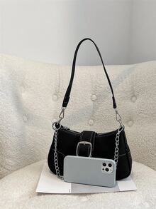 Buckle Decor Hobo Bag With Clutch Bag - Black - View 5