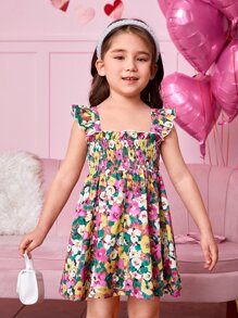 SHEIN Toddler Girls Floral Print Ruffle Trim Dress - Multicolor - View 5