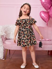Young Girl's Floral Patterned Casual Holiday Dress, Decorated With Ruffle Trim And A Spaghetti Strap - Multicolor - View 4