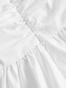 SHEIN MOD 胸部褶皺泡泡袖褶邊洋裝 - 白色 - 查看 6
