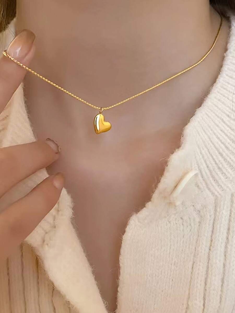 1入組心形墜飾項鍊,不銹鋼首飾類