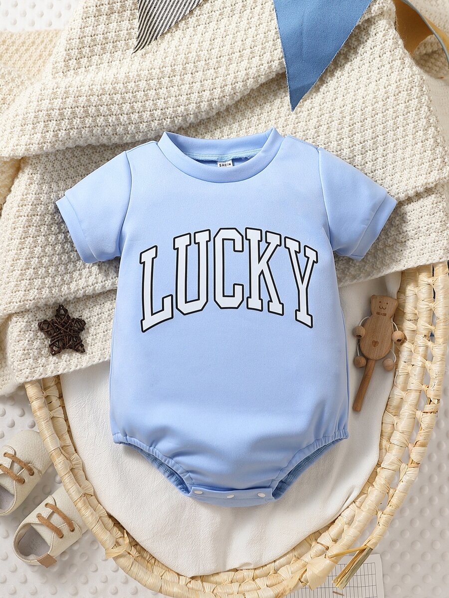 Baby Letter Graphic Bodysuit - Baby Blue - View 1