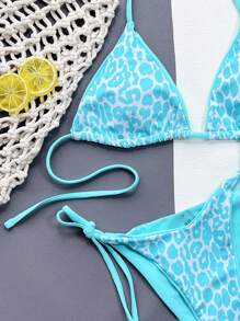 Swim SXY 2pcs/Set 2025 Women Summer Beach Leopard Print Halter Tie Sexy Bikini Swimwear Set (Random Print), Micro Triangle