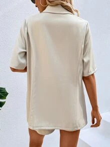 SHEIN LUNE Double Breasted Blazer & Shorts - Apricot - View 3