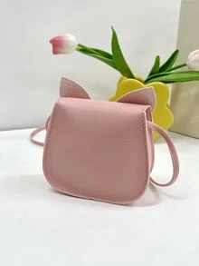 1pc Young Girls' Pu Leather Cute Cat Pattern Crossbody Bag With Flap Closure, Perfect For Daily Use - Pink - View 2