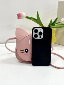 1pc Young Girls' Pu Leather Cute Cat Pattern Crossbody Bag With Flap Closure, Perfect For Daily Use - Pink - View 4