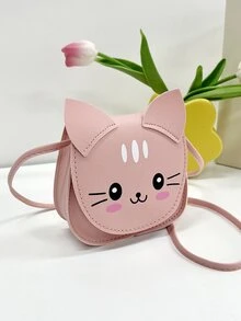 1pc Young Girls' Pu Leather Cute Cat Pattern Crossbody Bag With Flap Closure, Perfect For Daily Use - Pink - View 5