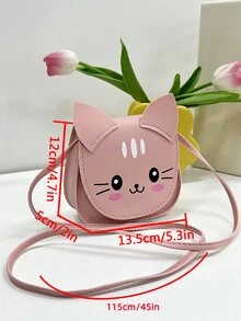 1pc Young Girls' Pu Leather Cute Cat Pattern Crossbody Bag With Flap Closure, Perfect For Daily Use - Pink - View 9