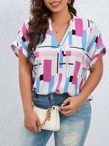 SHEIN Clasi Áo sơ mi Plus Size Hình học Giải trí - Nhiều màu - Xem 3