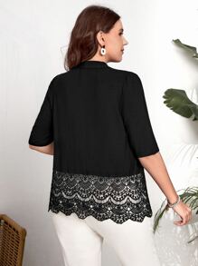 EMERY ROSE áo khoác kích thước lớn Tương phản ren màu trơn Giải trí - màu đen - Xem 2