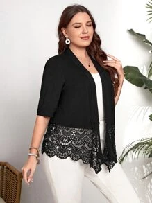 EMERY ROSE áo khoác kích thước lớn Tương phản ren màu trơn Giải trí - màu đen - Xem 4