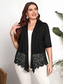 EMERY ROSE áo khoác kích thước lớn Tương phản ren màu trơn Giải trí - màu đen - Xem 5