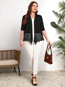 EMERY ROSE áo khoác kích thước lớn Tương phản ren màu trơn Giải trí - màu đen - Xem 6