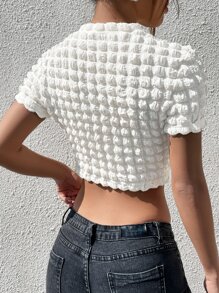 SHEIN EZwear 木耳邊短款T恤 - 米色 - 查看 2