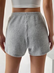 SHEIN EZwear Shorts unicolor tejido de canalé - Gris Claro - Ver 2