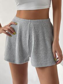 SHEIN EZwear Shorts unicolor tejido de canalé - Gris Claro - Ver 1
